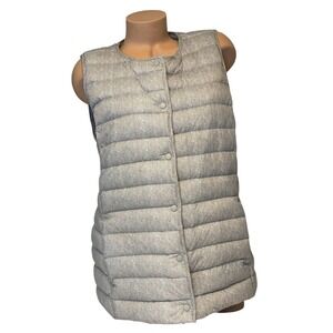 J.Jill Women's LARGE Herringbone Beige Puffer Vest Jacket Lightweight Sleeveless